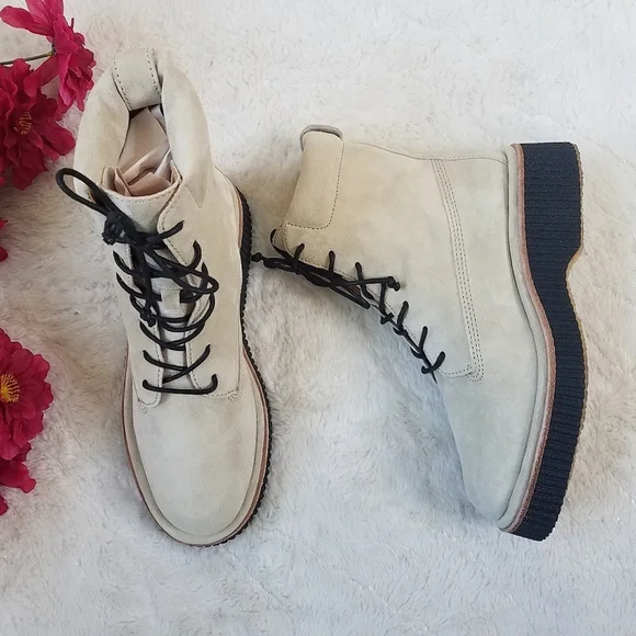 Rag & Bone Sloane Suede Combat Boots in Ecru